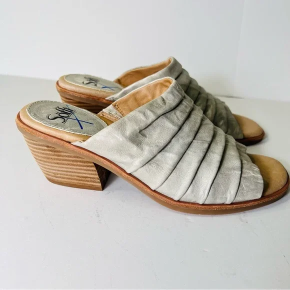SOFFT CHRISSIE RUCHED LEATHER CHUNKY HEEL MULES SLIDES SIZE 9.5 NWOT - Picture 4 of 10